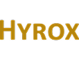 Logo HYROX en lettres dorées et audacieuses sur un fond noir uni, symbolisant le défi fitness et les événements sportifs.
